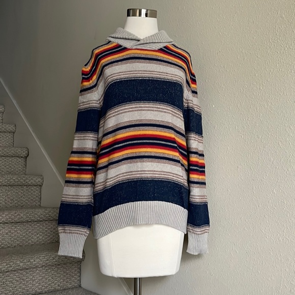 SUN + STONE Sz L Men's Blanket Stripe Shawl Sweater - Picture 4 of 14